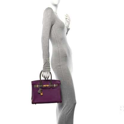 Hermes Chevre Mysore Bi-Color Horseshoe Birkin 30 Anemone Etoupe 2 of 11