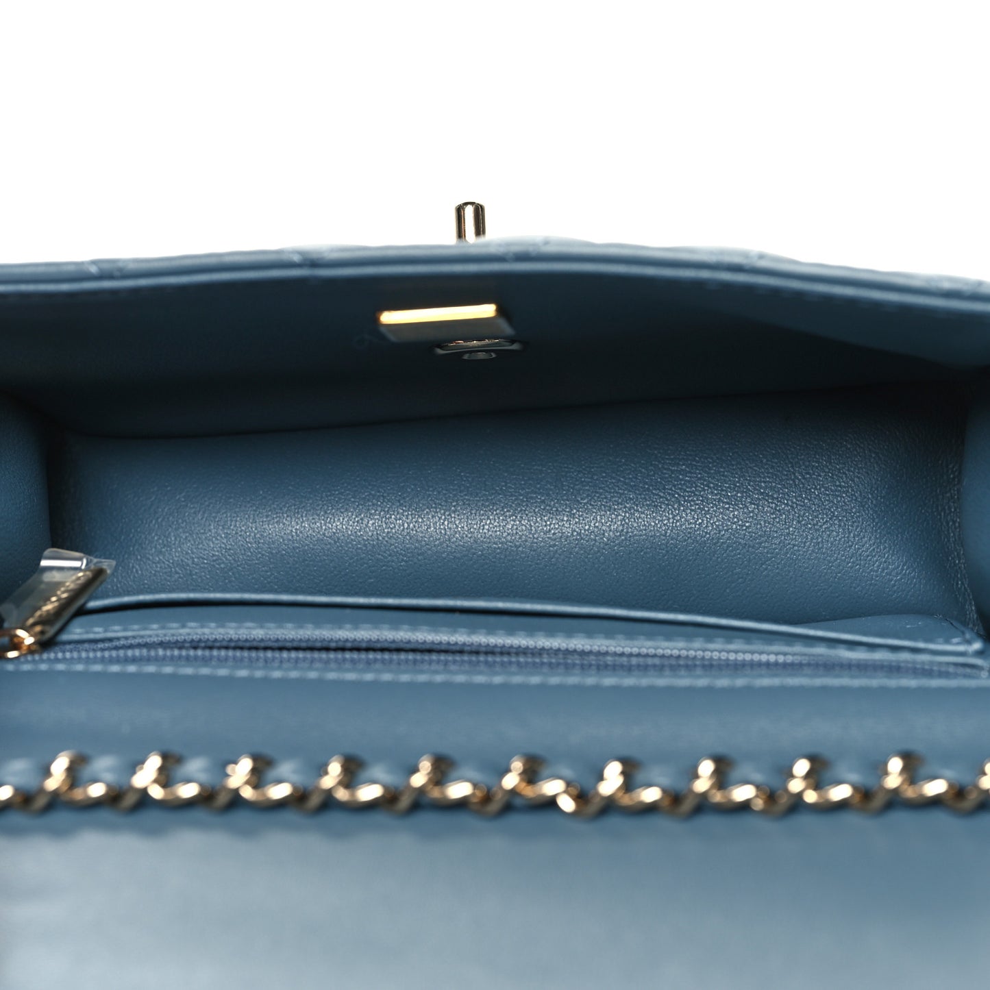 Lambskin Quilted Mini Top Handle Rectangular Flap Blue