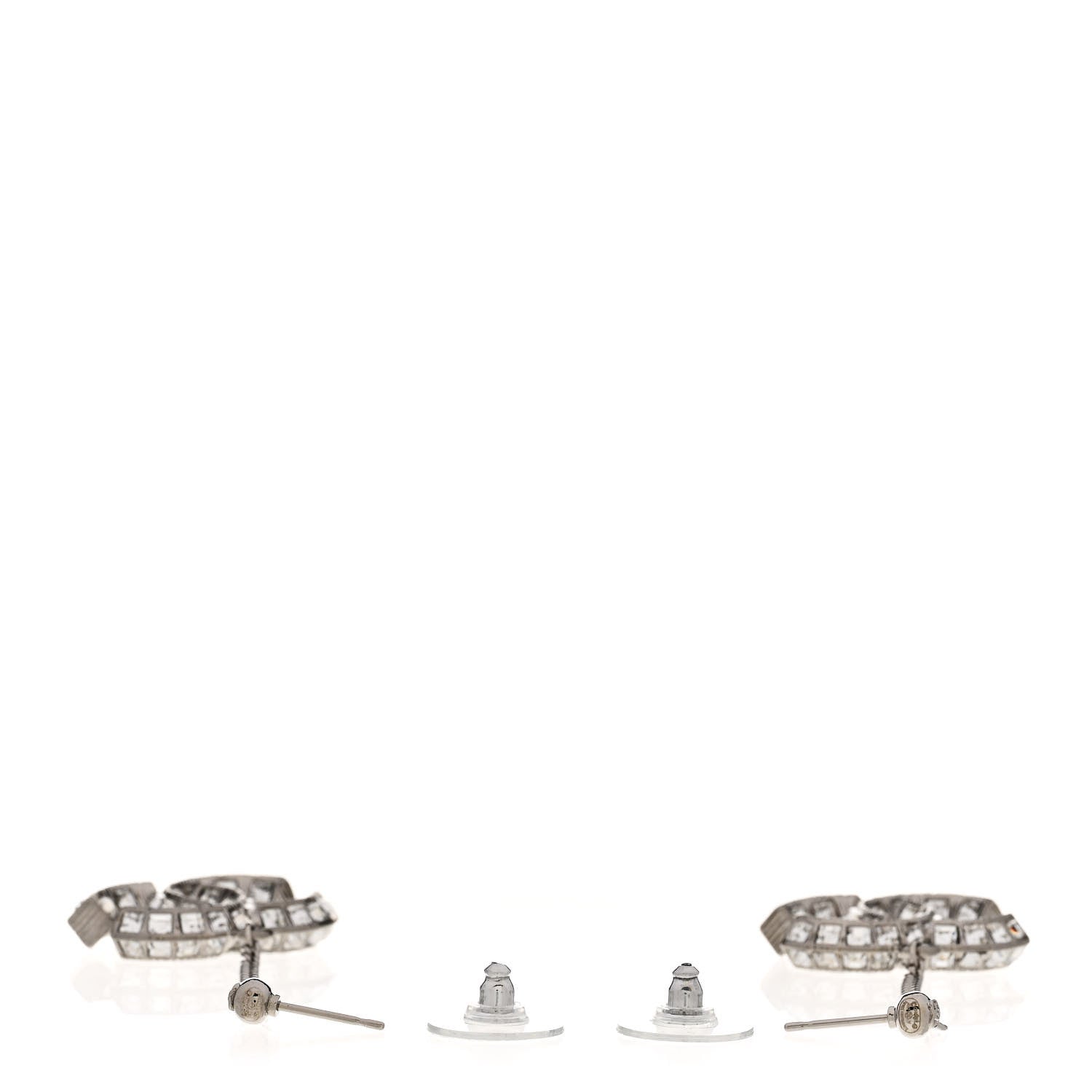 Chanel Baguette Crystal CC Drop Earrings Silver 3 of 5