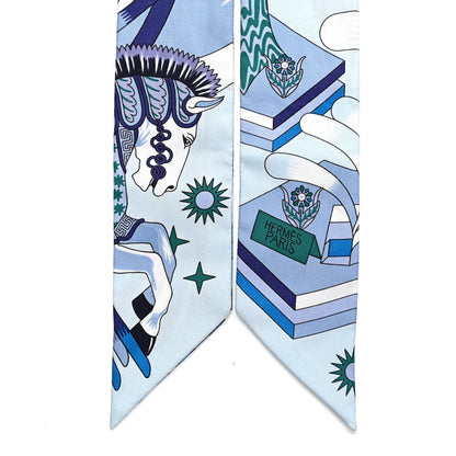 Hermes Silk La Source de Pegase Twilly Ciel Bleu Royal White 2 of 3