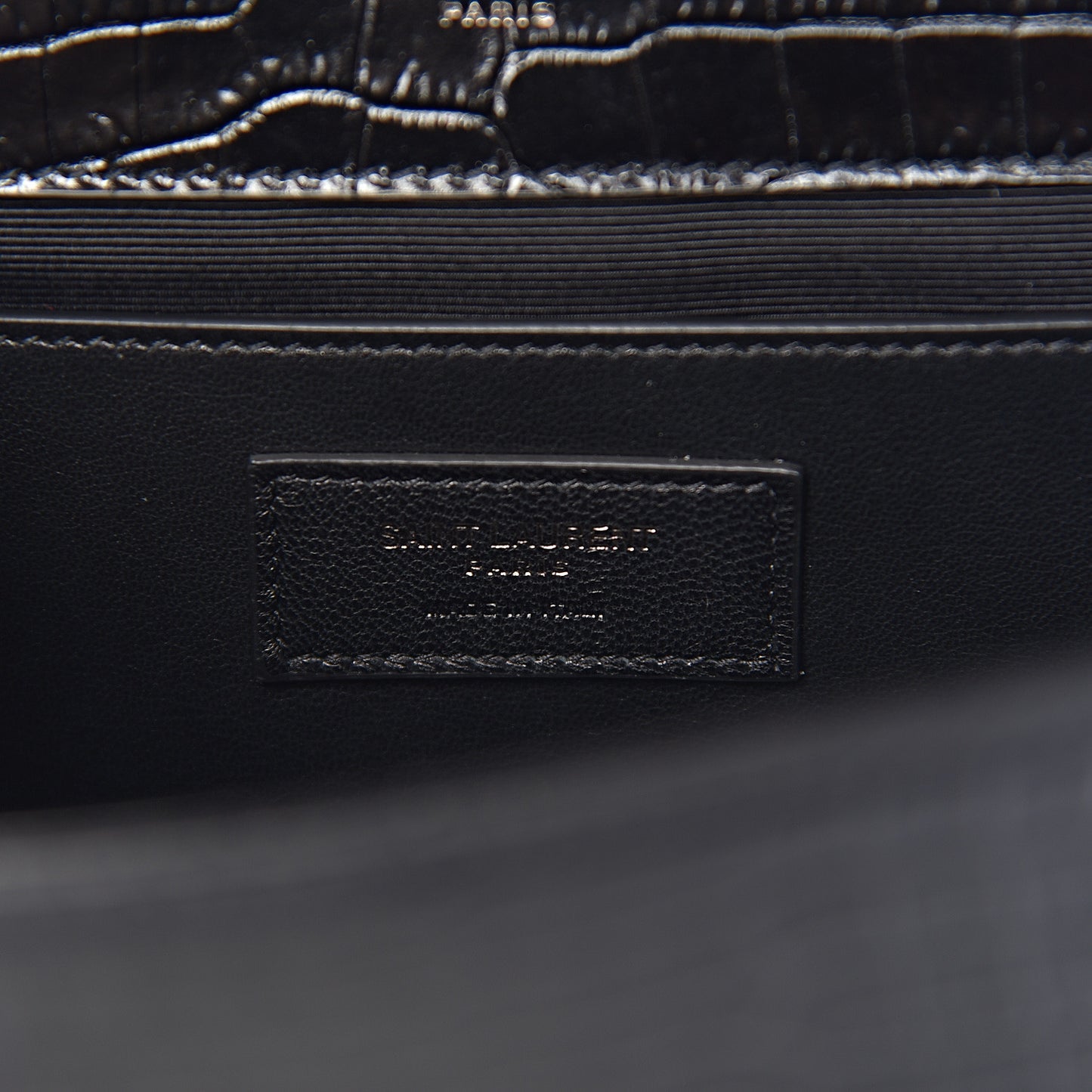 Calfskin Crocodile Embossed Medium Monogram Envelope Chain Shoulder Bag Black