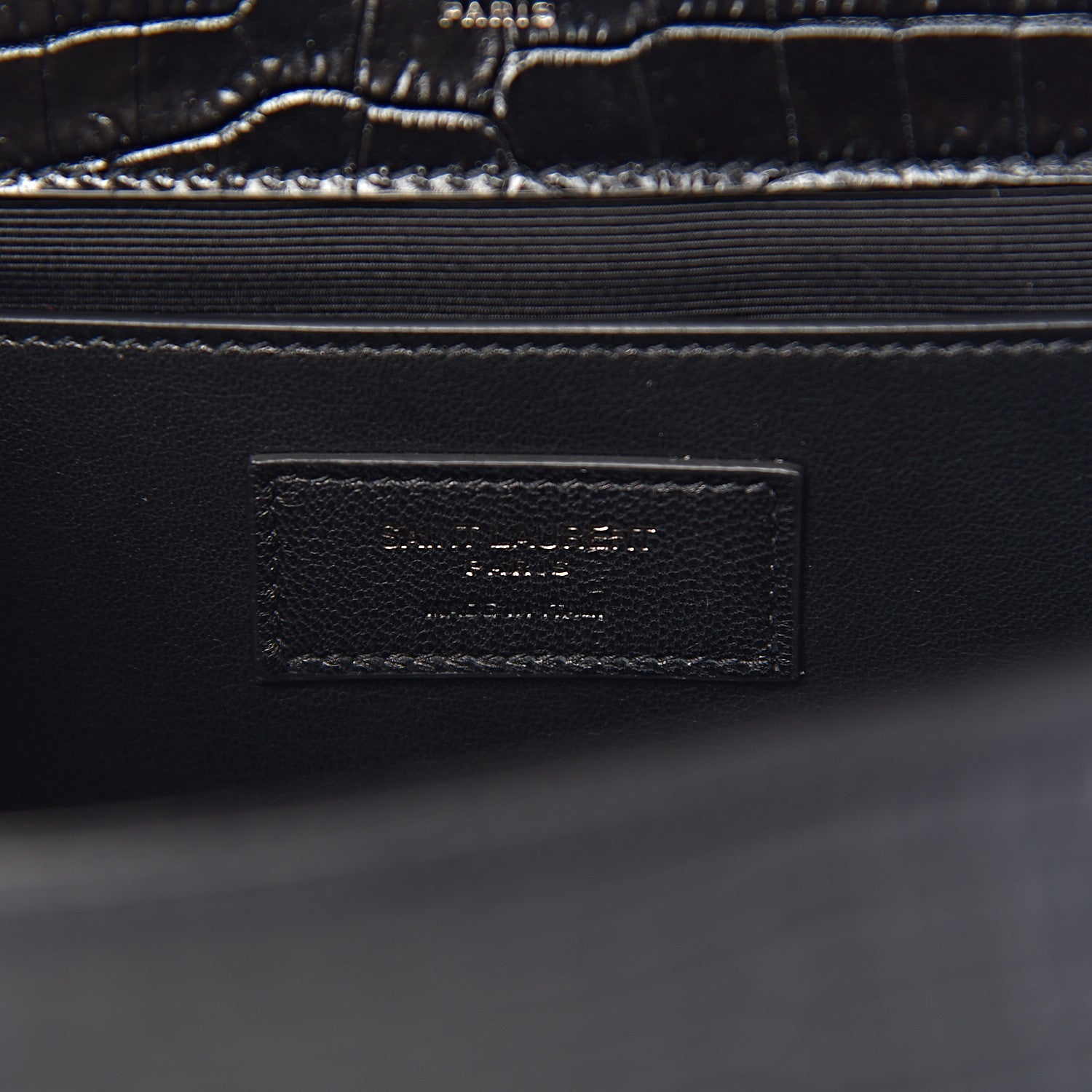 Saint Laurent Calfskin Crocodile Embossed Medium Monogram Envelope Chain Shoulder Bag Black 7 of 10