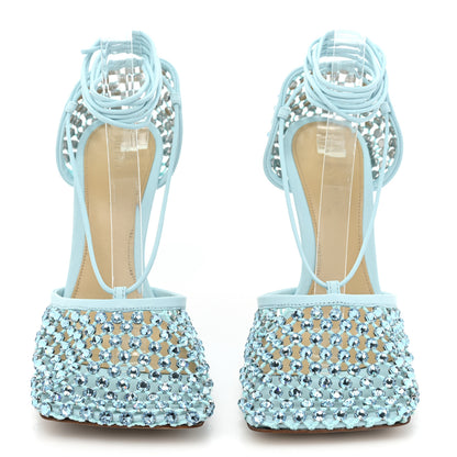 Bottega Veneta Mesh Nappa Crystal Embellished Sparkle Stretch Ankle Tie Sandals 39 Pale Blue 2 of 7