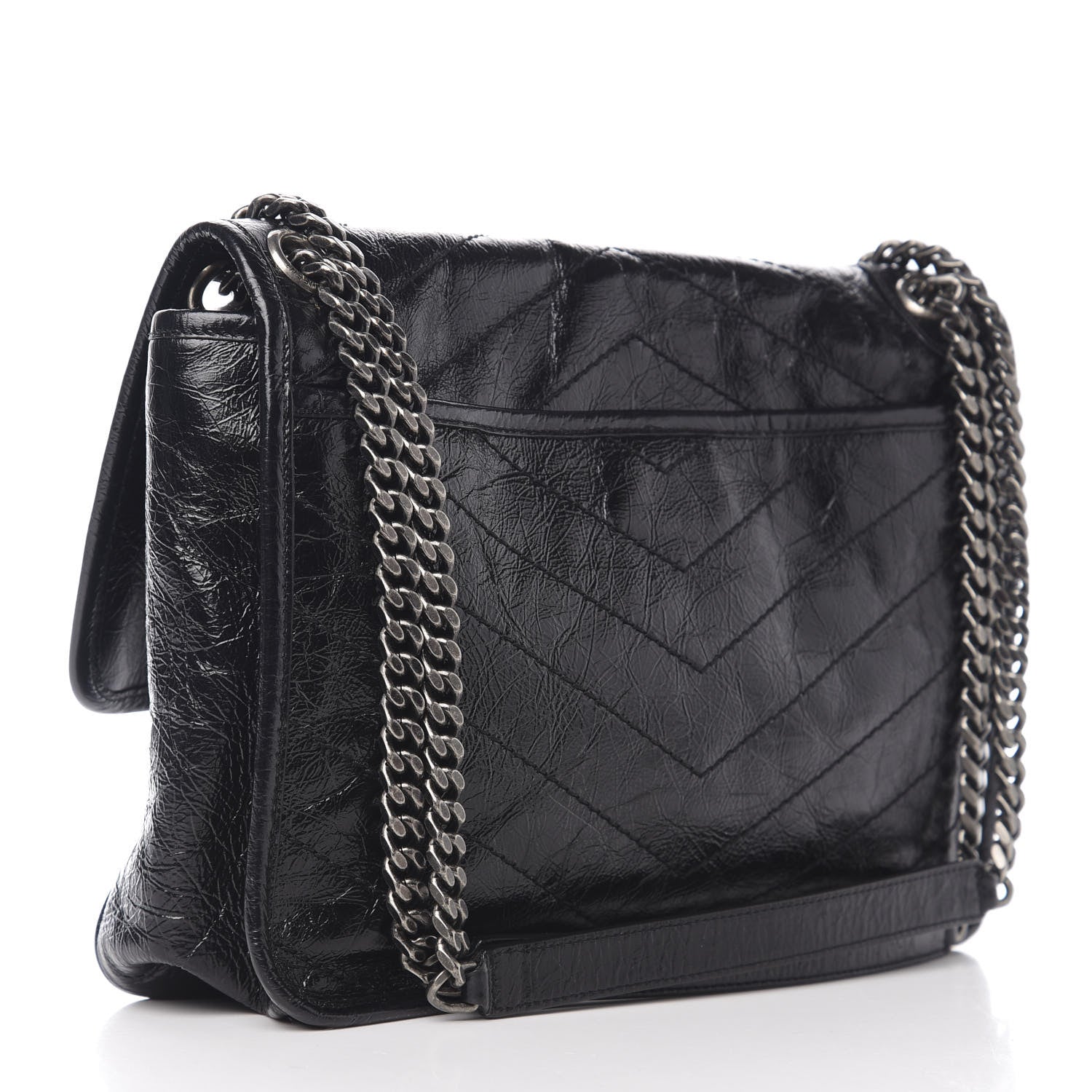 Saint Laurent Crinkled Calfskin Matelasse Monogram Medium Niki Chain Satchel Black 2 of 9