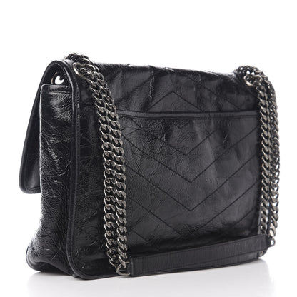 Saint Laurent Crinkled Calfskin Matelasse Monogram Medium Niki Chain Satchel Black 2 of 9