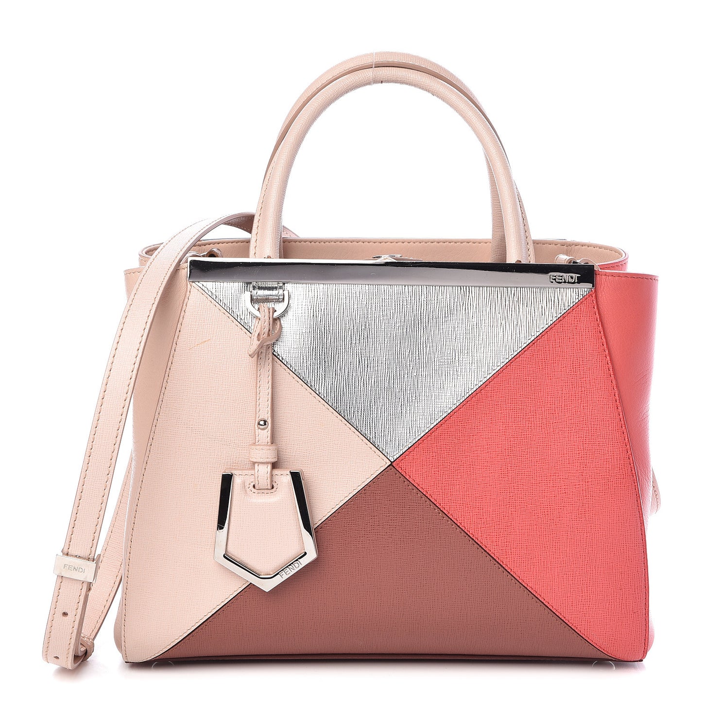 Vitello Elite Calfskin Colorblock Petite 2Jours Tote Argento Plaster