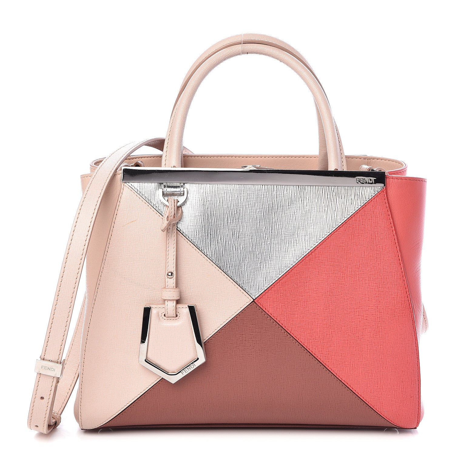 Fendi Vitello Elite Calfskin Colorblock Petite 2Jours Tote Argento Plaster 1 of 14