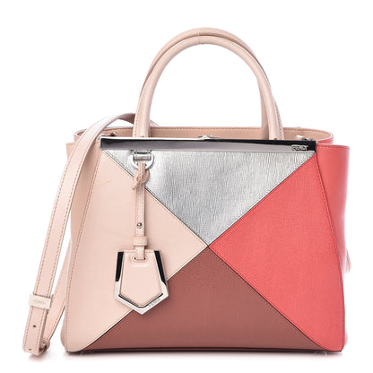 Fendi Vitello Elite Calfskin Colorblock Petite 2Jours Tote Argento Plaster 1 of 14