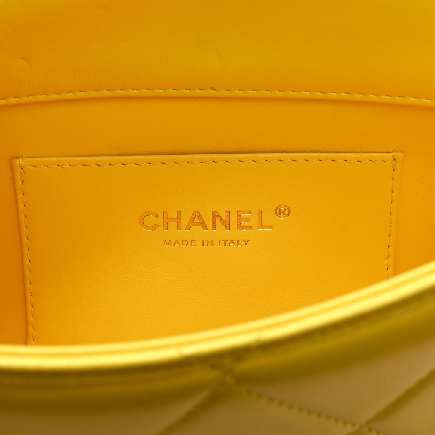 Iridescent Lambskin Quilted Mini Rectangular Pearl Crush Flap Yellow