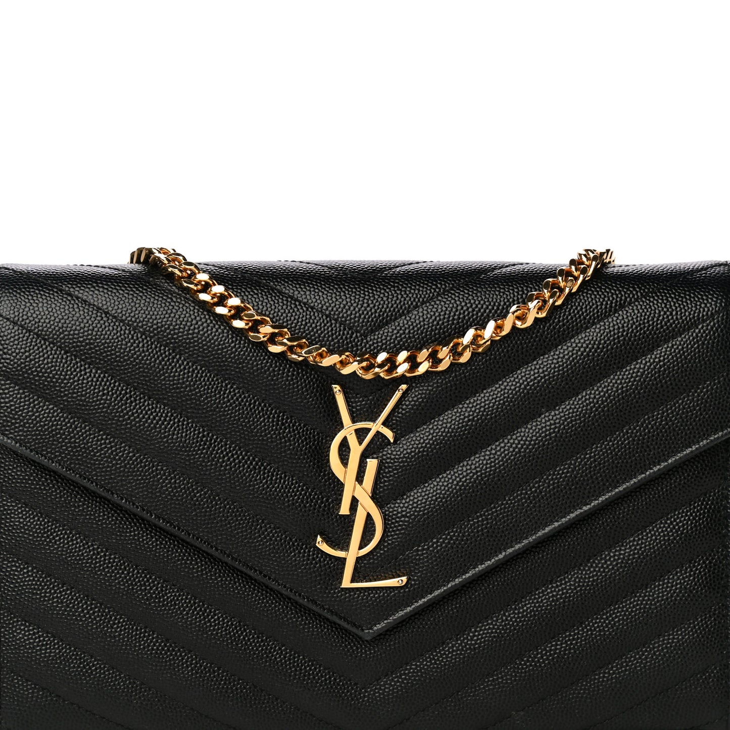 Grain De Poudre Matelasse Chevron Monogram Chain Wallet Black