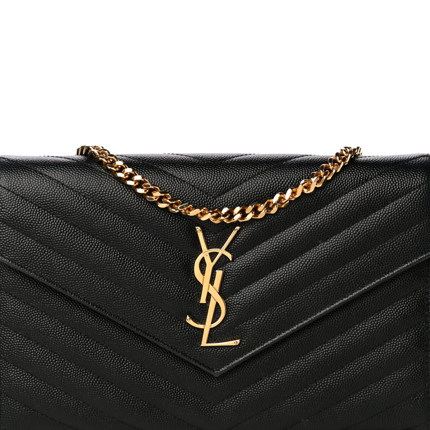 Saint Laurent Grain De Poudre Matelasse Chevron Monogram Chain Wallet Black 9 of 13