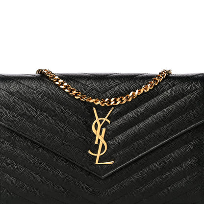 Saint Laurent Grain De Poudre Matelasse Chevron Monogram Chain Wallet Black 9 of 13
