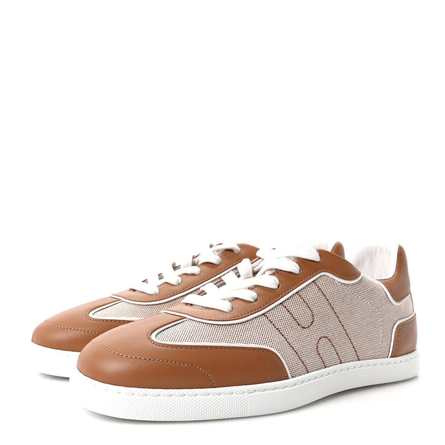 Calfskin Canvas Match Sneakers 37.5 Noisette Multicolor