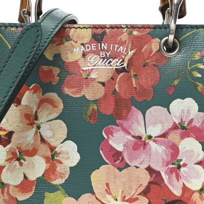 Gucci Shangai Calfskin Blooms Print Mini Bamboo Shopper Tote Bright Emerald Multicolor 8 of 10