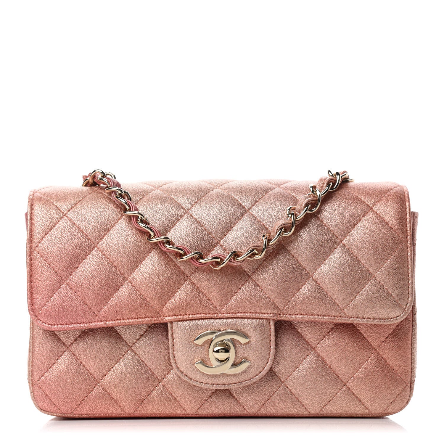 Chanel Metallic Lambskin Quilted Ombre Mini Rectangular Flap Pink 1 of 11