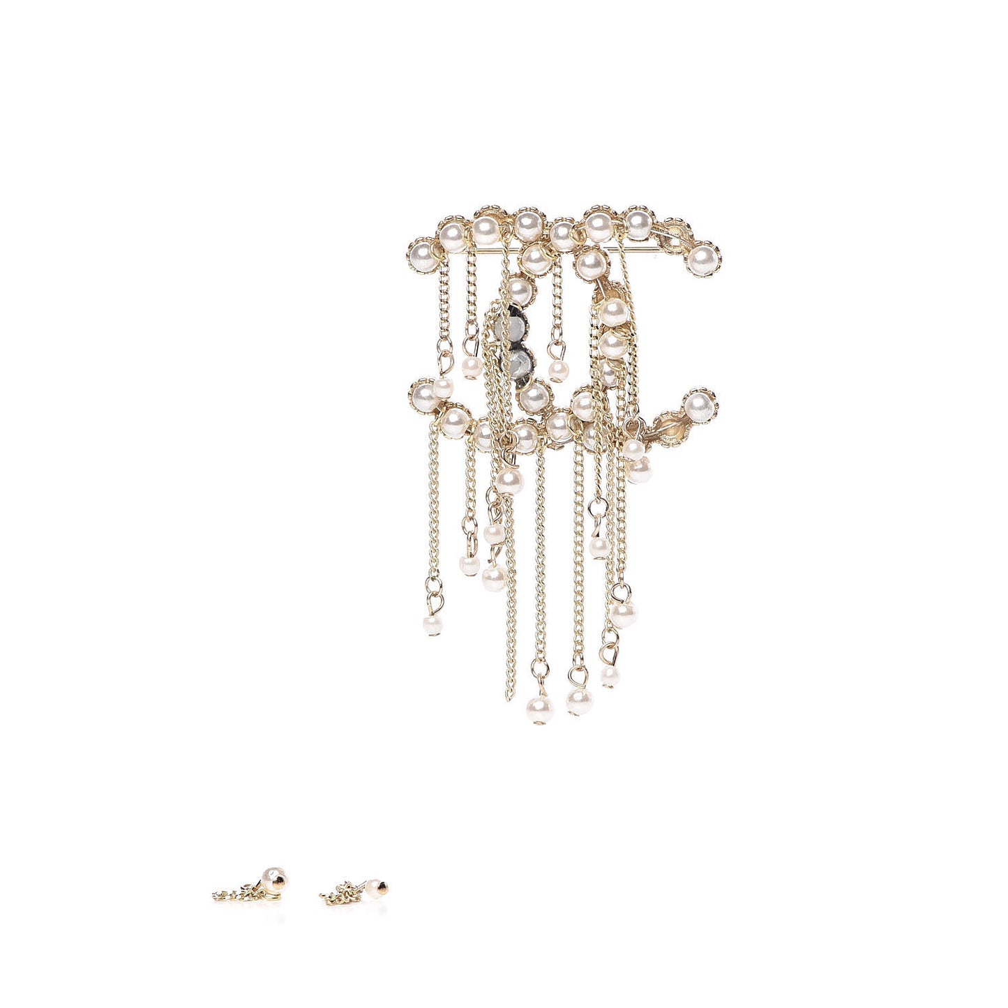 Pearl CC Dangle Brooch Gold