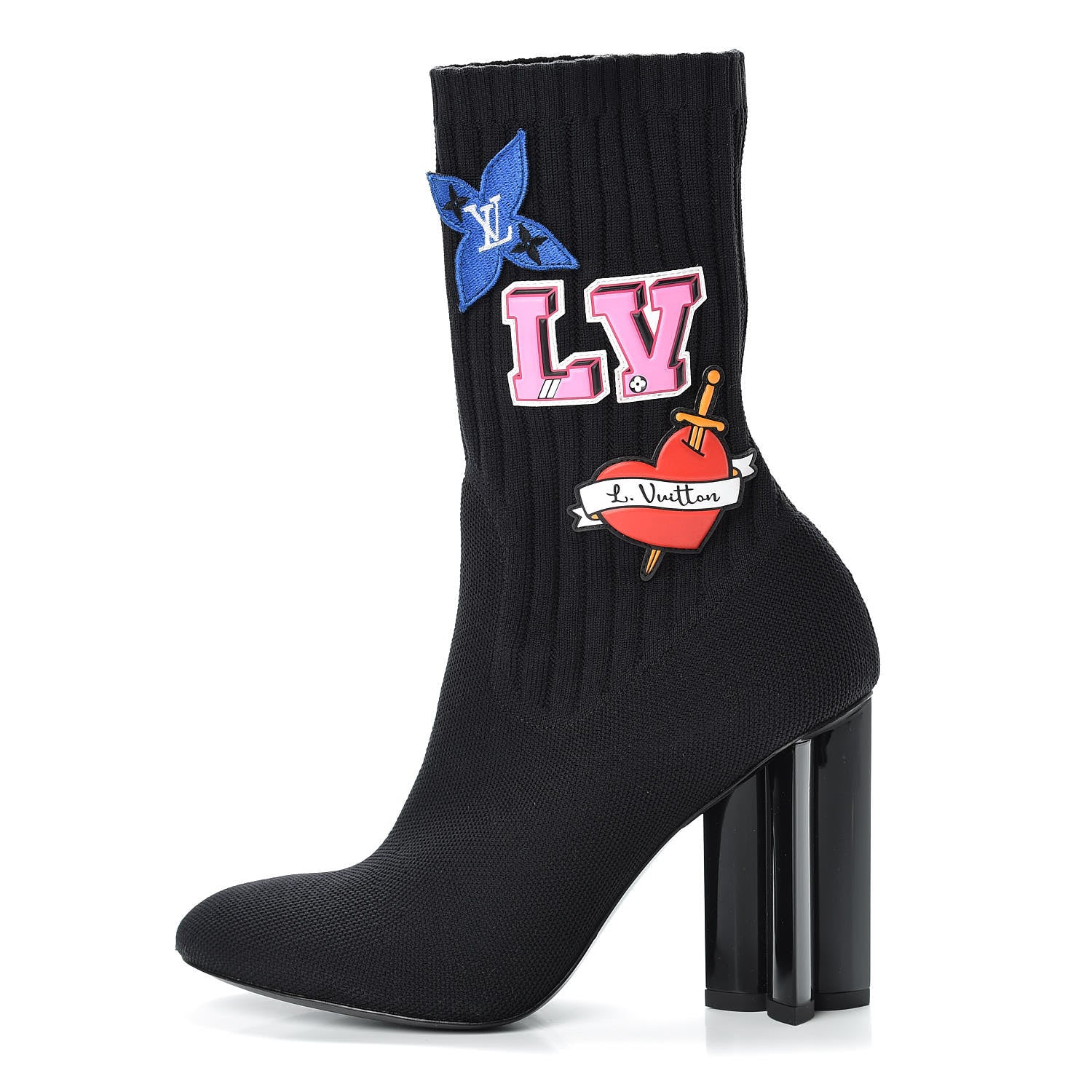 Louis Vuitton Stretch Fabric LV Black Heart Sock Ankle Boots 36 Black 1 of 7