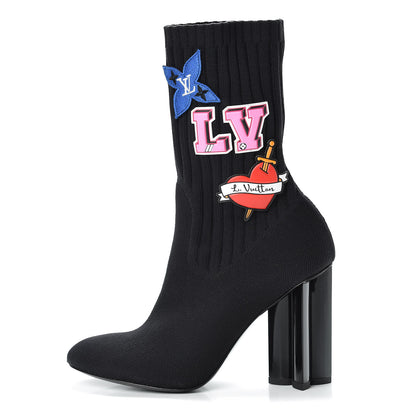Louis Vuitton Stretch Fabric LV Black Heart Sock Ankle Boots 36 Black 1 of 7
