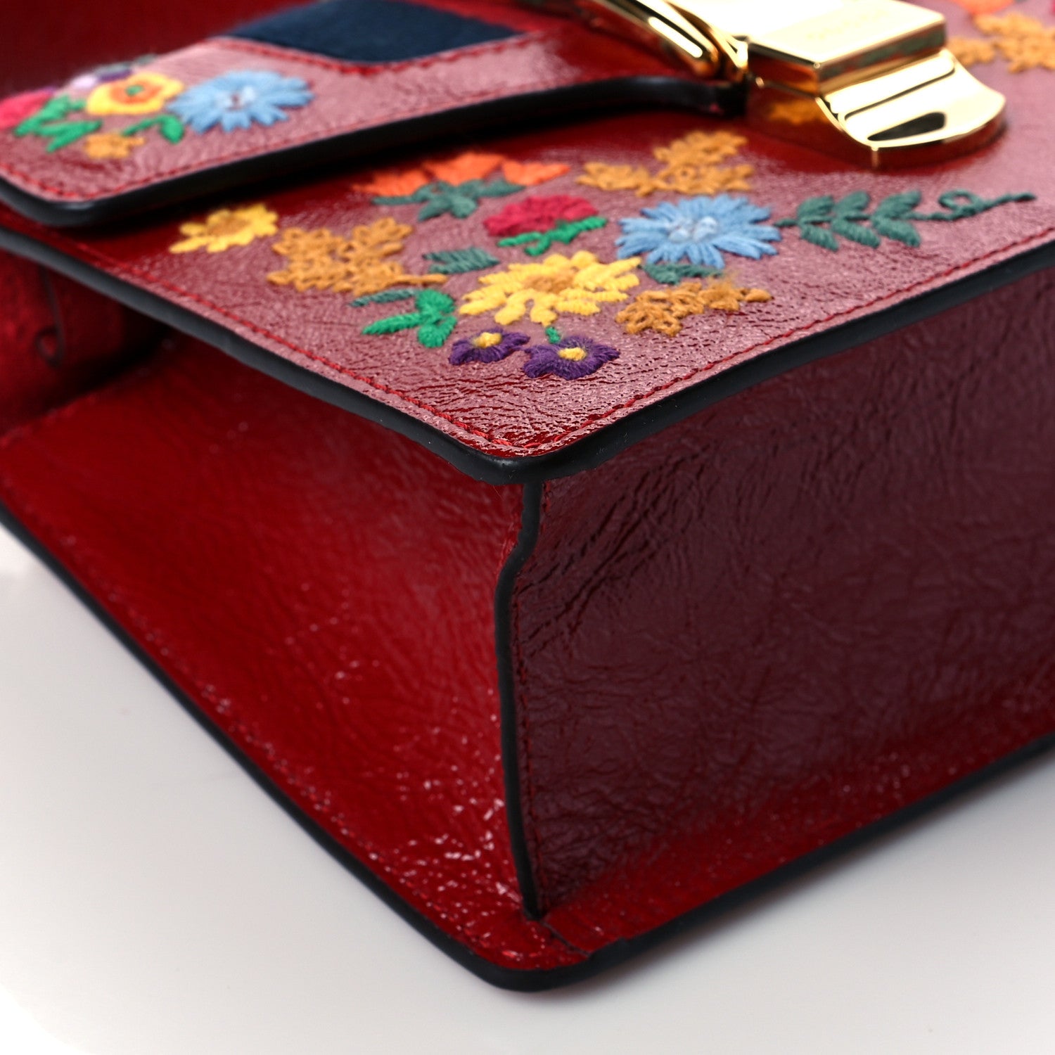 Gucci Patent Embroidered Mini Sylvie Top Handle Bag Hibiscus Red 9 of 11