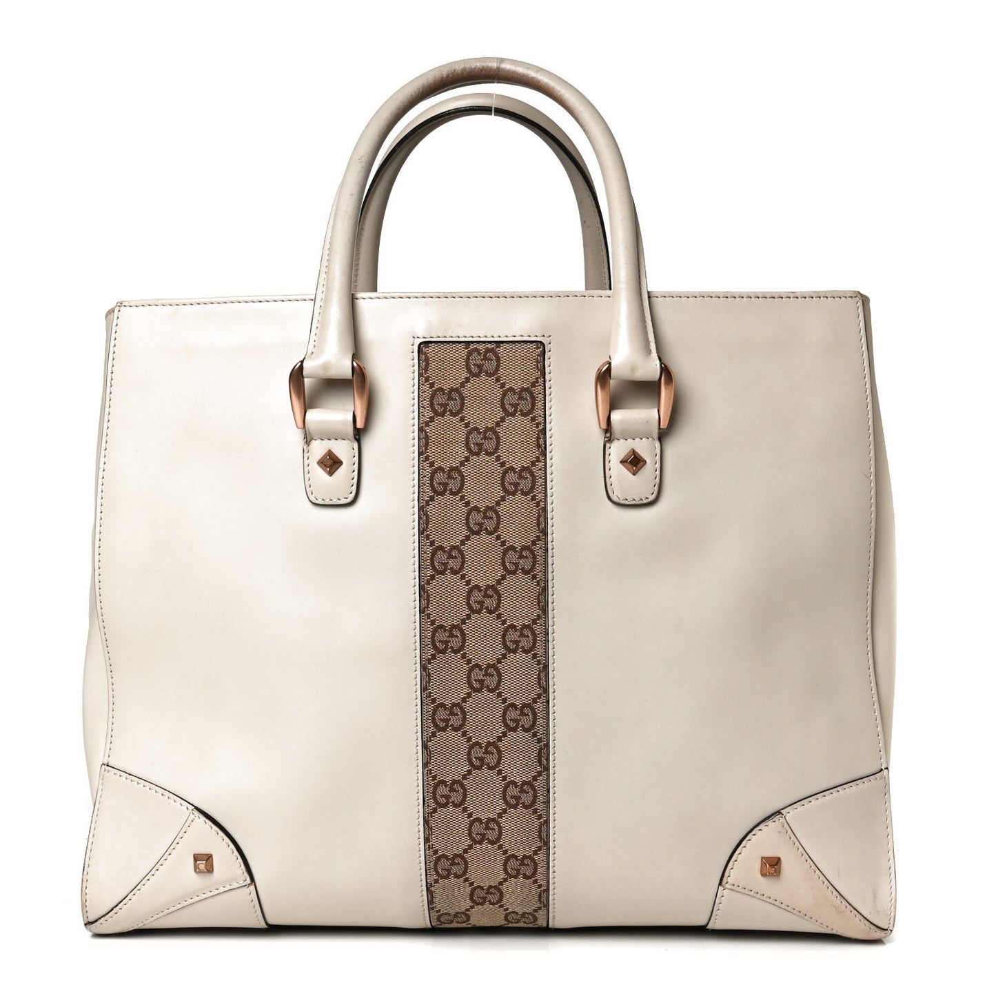 Monogram Calfskin Medium Tote Bag Off White