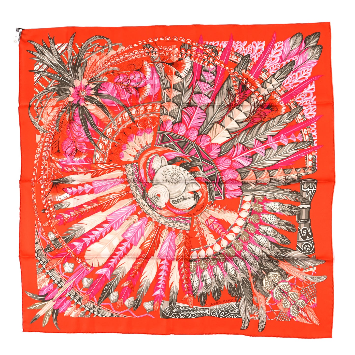 Silk La Danse Pacifique Scarf 90 Orange Rose Vif Kaki