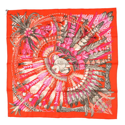Hermes Silk La Danse Pacifique Scarf 90 Orange Rose Vif Kaki 1 of 3