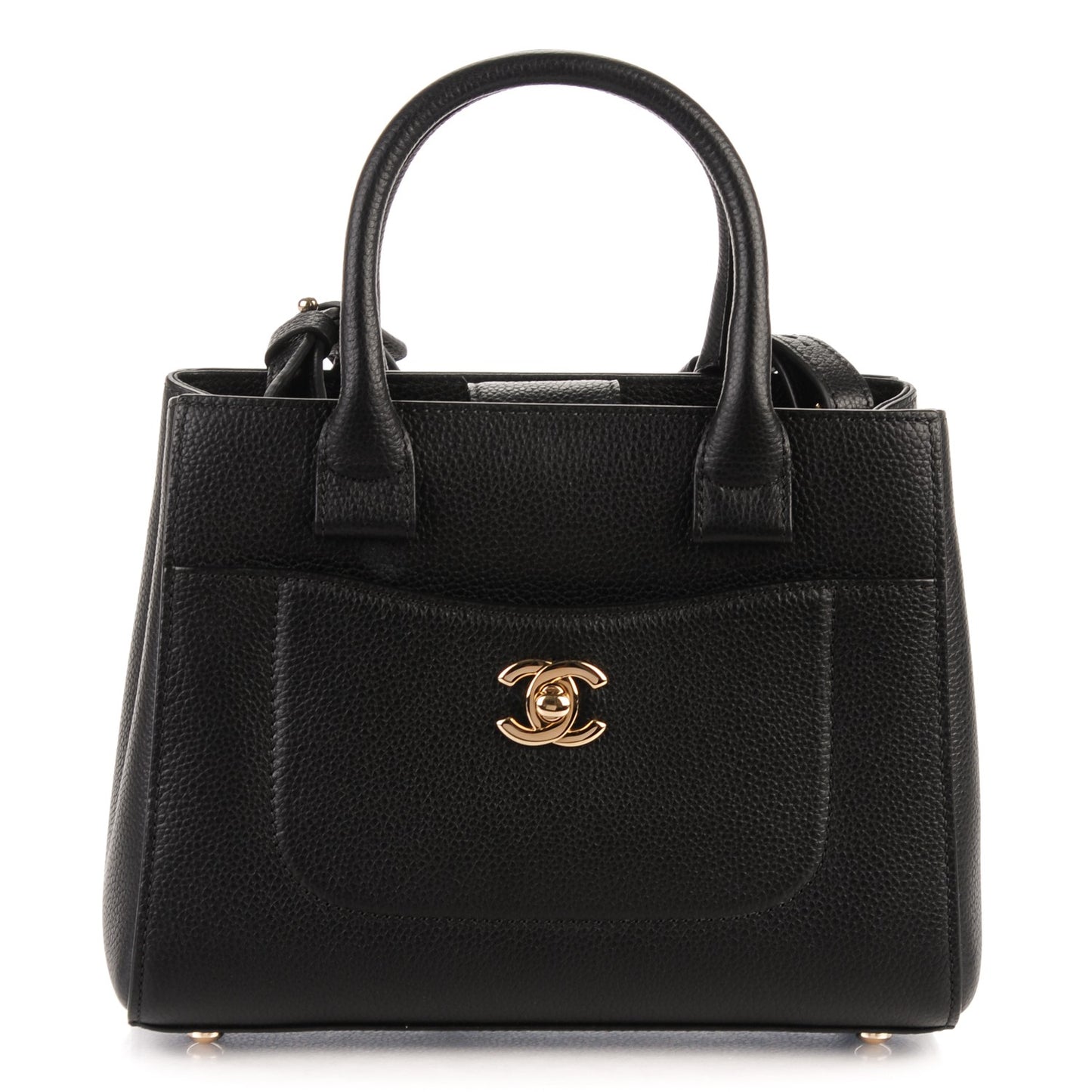Grained Calfskin Mini Neo Executive Shopper Tote Black
