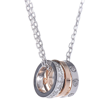 Cartier 18K White Pink Gold Diamond Three Ring LOVE Pendant Necklace 5 of 7