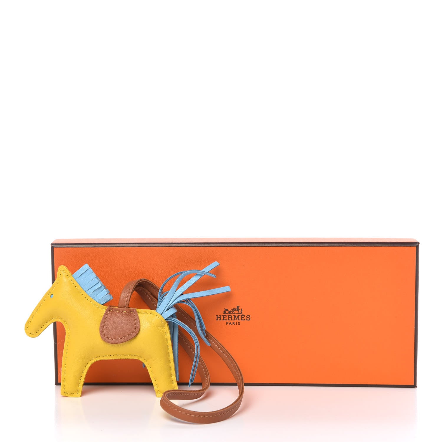 Hermes Milo Lambskin Grigri Rodeo Horse Bag Charm PM Jaune de Naples Celeste Gold 4 of 4