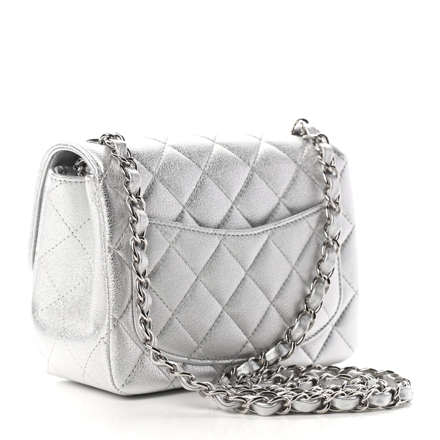Chanel Metallic Lambskin Quilted Mini Square Flap Silver 3 of 9