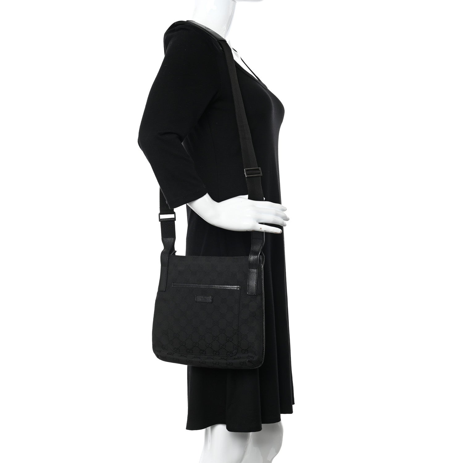 Gucci Monogram Flat Messenger Bag Black 2 of 11