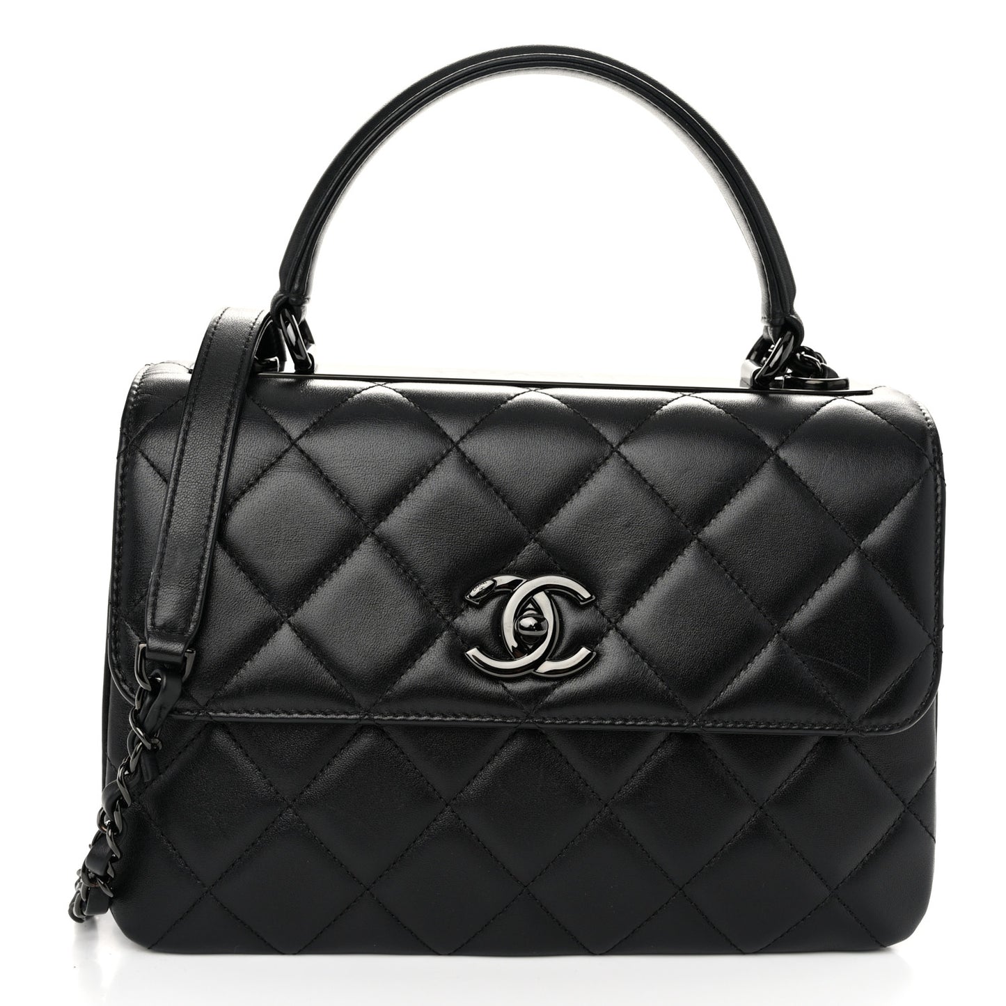 Lambskin Quilted Small Trendy CC Dual Handle Flap Bag So Black