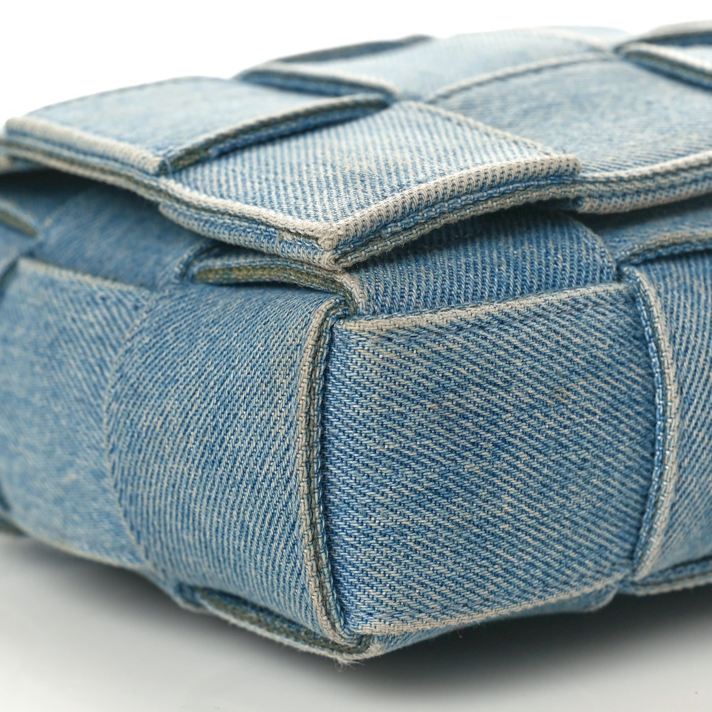 Denim Maxi Intrecciato Cassette Crossbody Bag Blue
