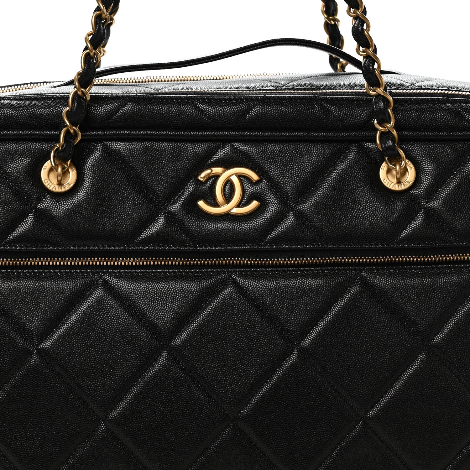 Chanel Shiny Grained Calfskin Quilted Large Travel Bowling Bag Black 7 of 9