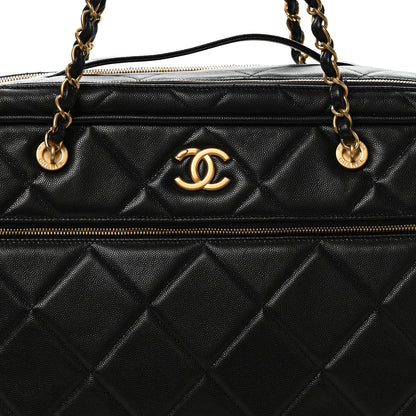 Chanel Shiny Grained Calfskin Quilted Large Travel Bowling Bag Black 7 of 9