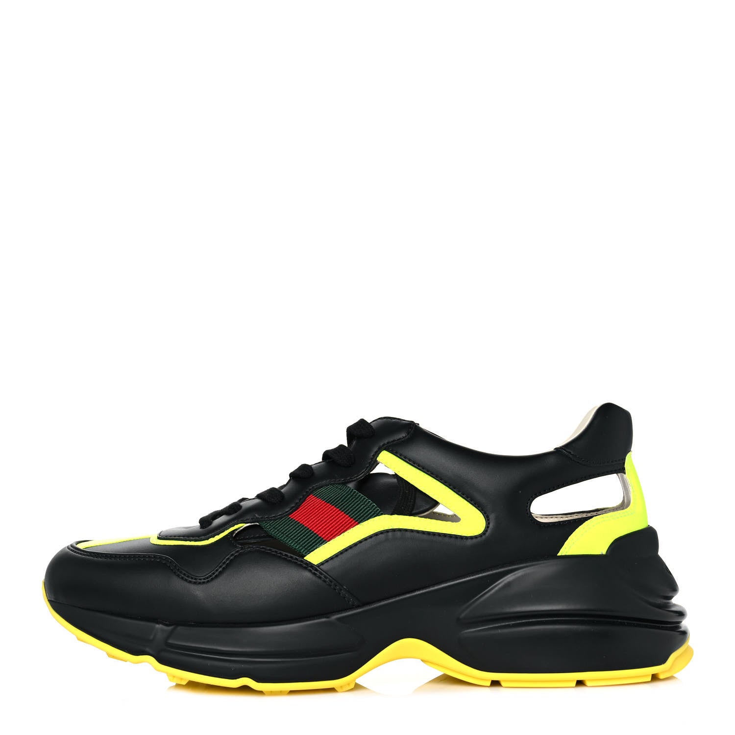 Gucci Demetra Web Mens Rhyton Cut Out Sneakers 9.5 Black Yellow Fluo 1 of 8