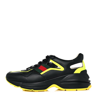 Gucci Demetra Web Mens Rhyton Cut Out Sneakers 9.5 Black Yellow Fluo 1 of 8