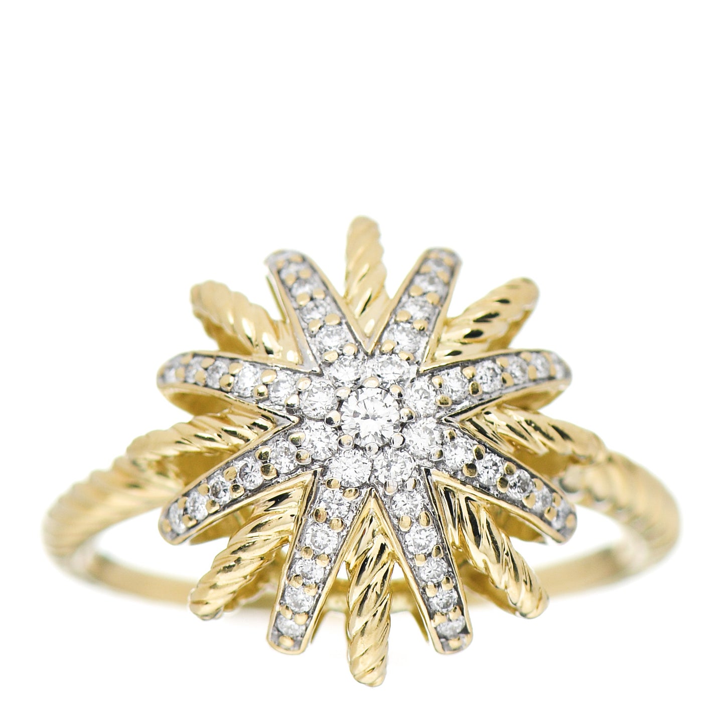 18K Yellow Gold Diamond 14mm Starburst Ring 49 4.75