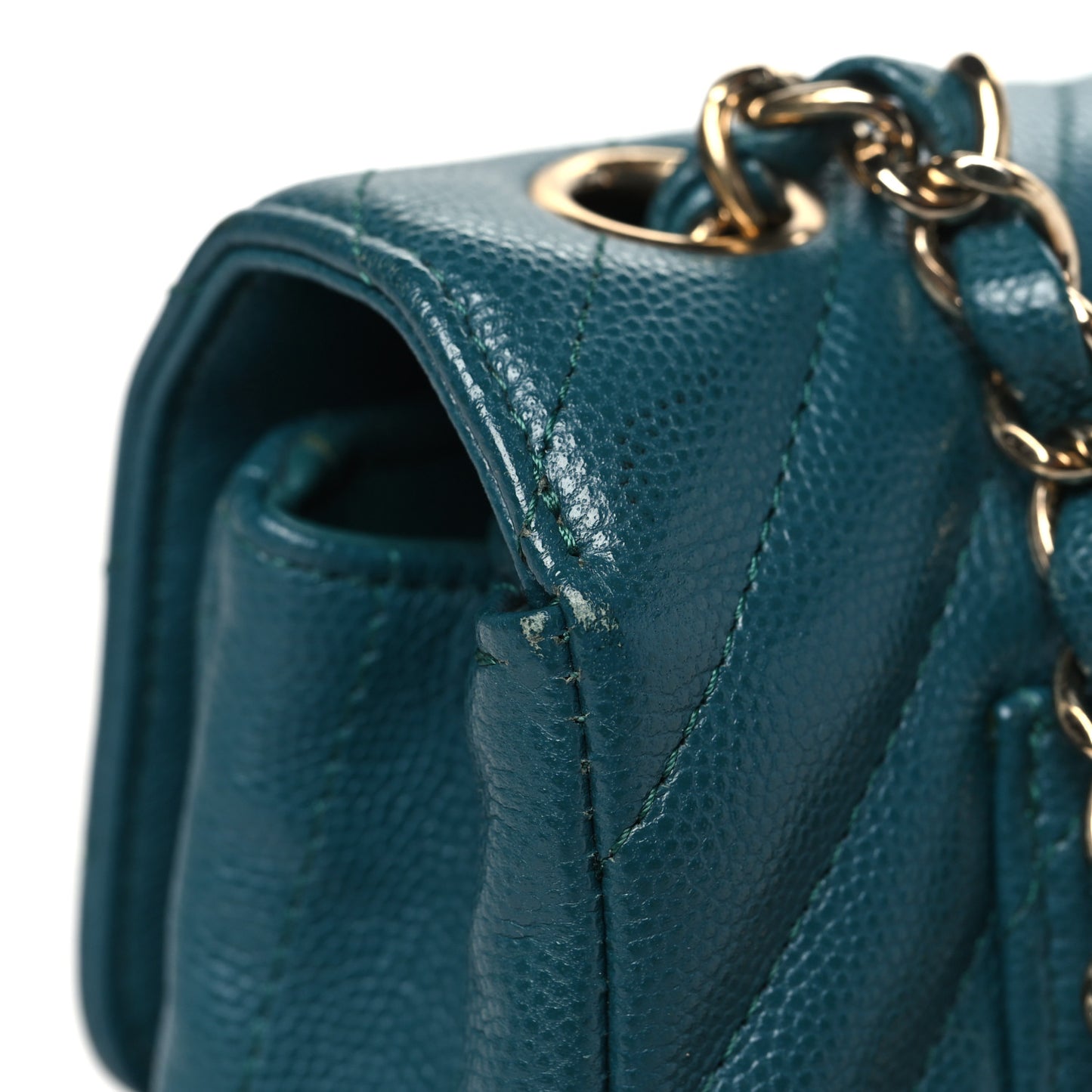 Caviar Chevron Quilted Mini Rectangular Flap Green