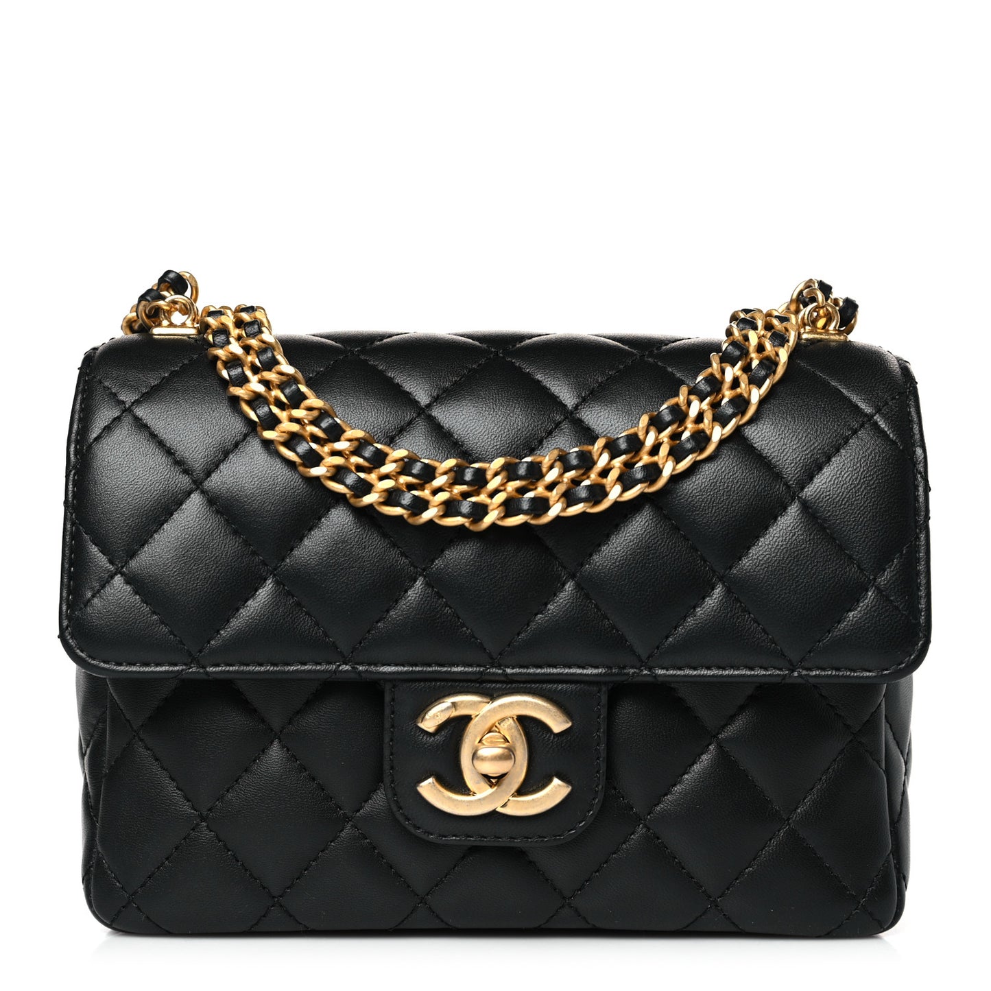 Lambskin Enamel Quilted Mini Flap Black