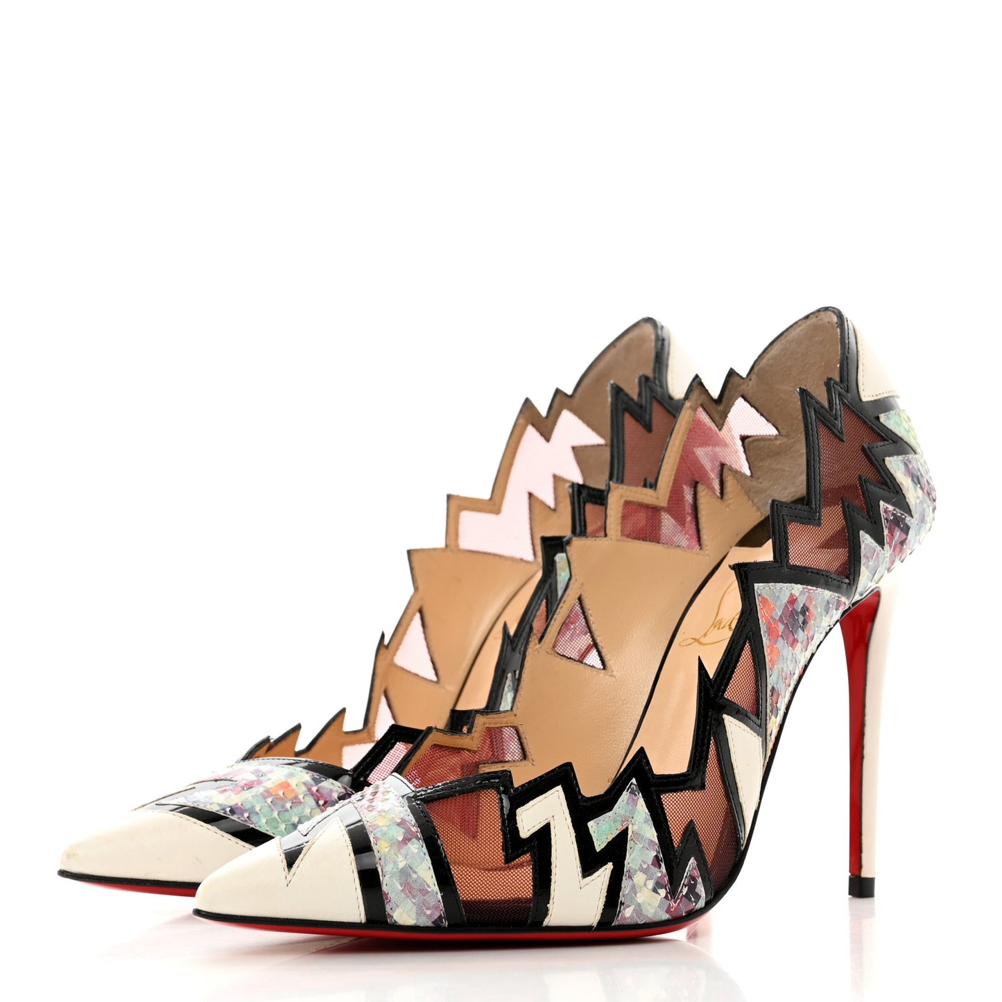 Shiny Nappa Patent Snakeskin Explorete 100 Pumps 35.5 White Black Multicolor