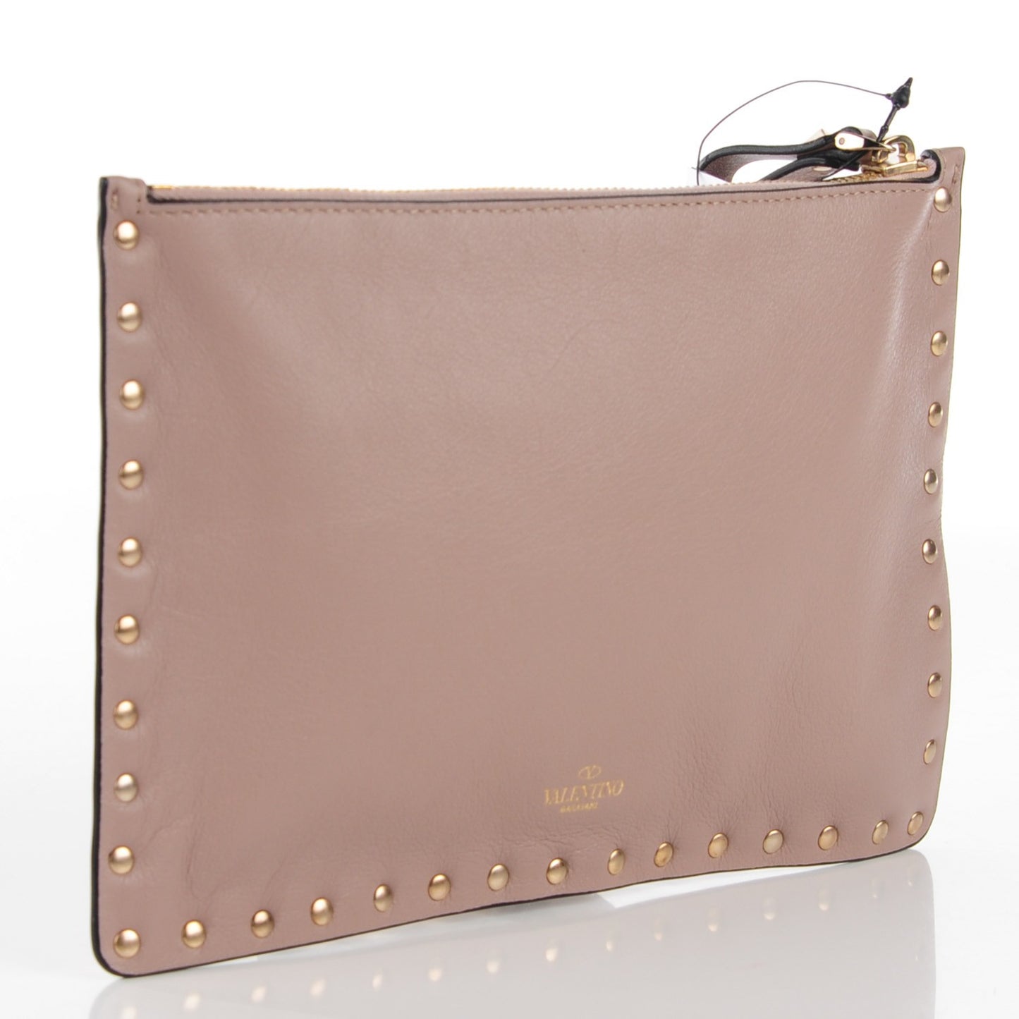 Calfskin Medium Rockstud Zip Pouch Poudre