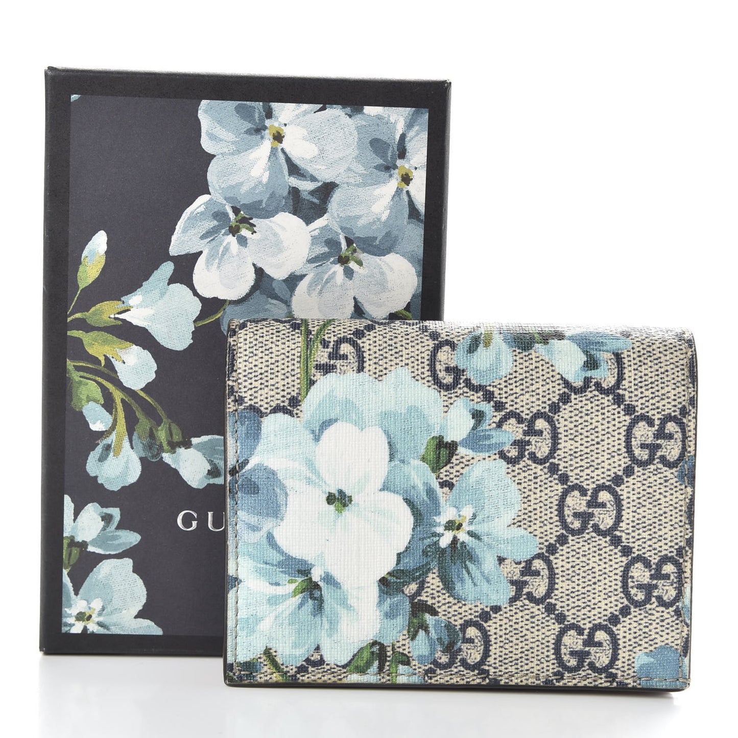 GG Supreme Monogram Blooms Card Case Beige Blue Navy Hibiscus Red