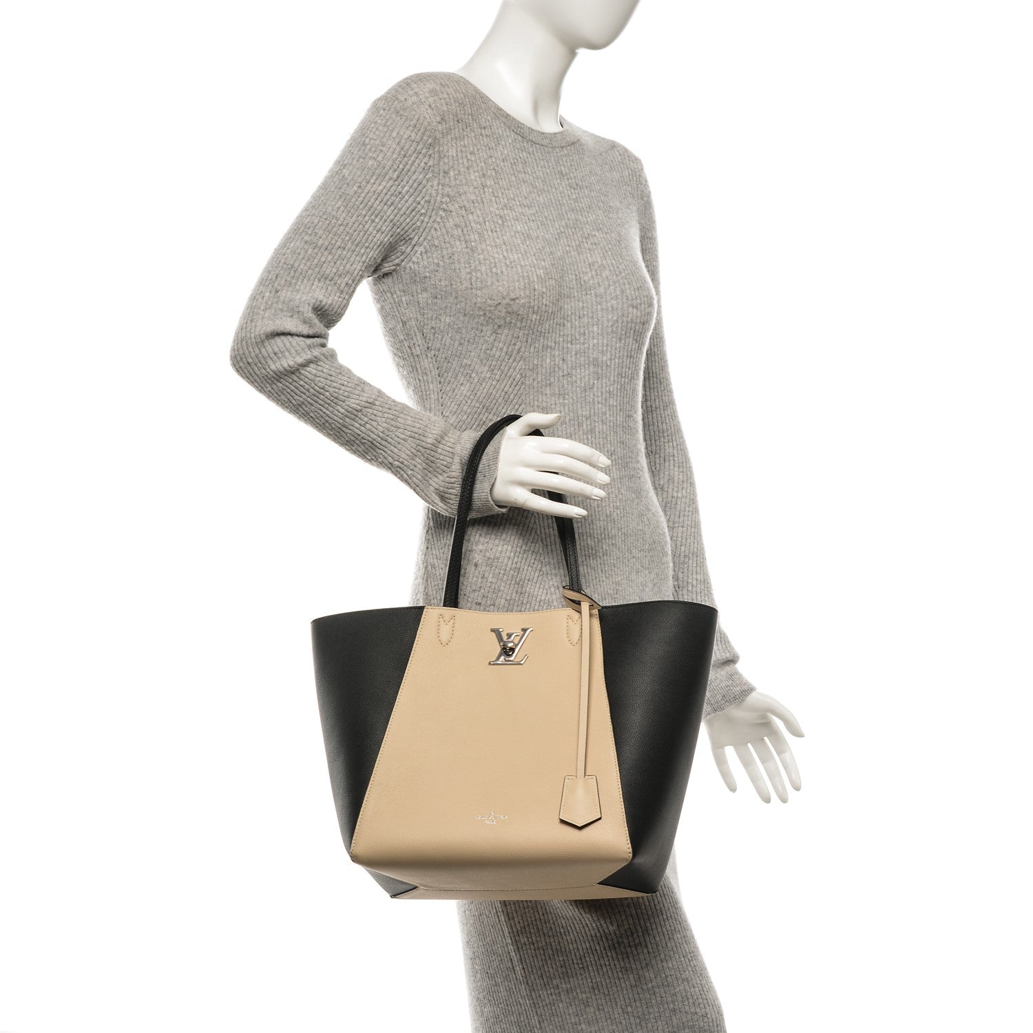 Louis Vuitton Calfskin Lockme Cabas Vanille Black 2 of 9