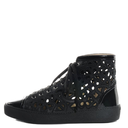 Chanel Patent Grained Goatskin Hollow Out Flower Sneakers 39 Black 1 of 6