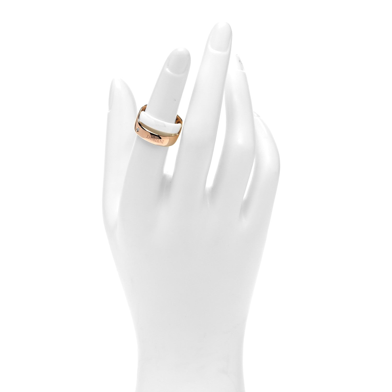Damiani 18K Pink Gold White Ceramic Diamond Abbracio Ring 49 5 2 of 5