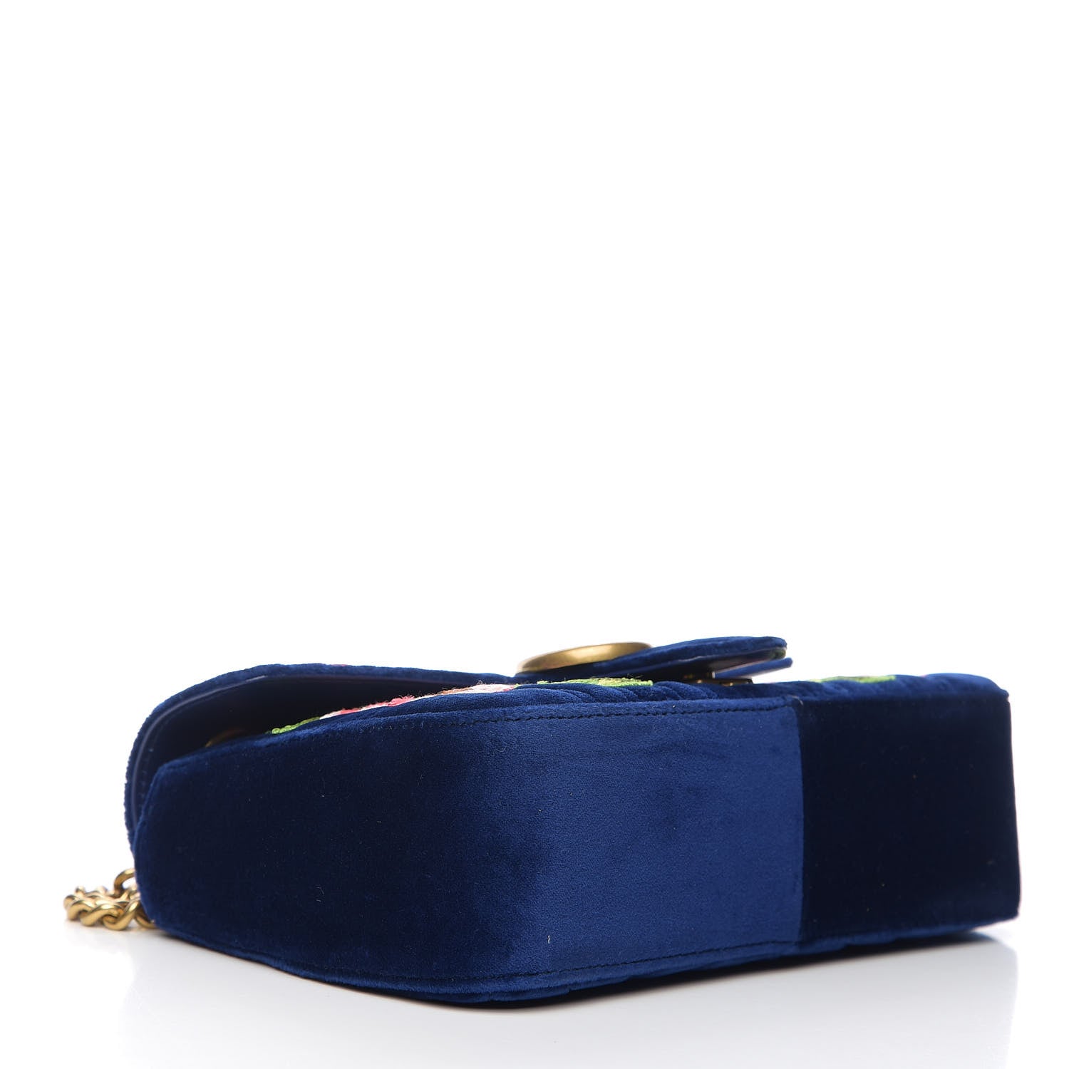Gucci Velvet Matelasse Deer Embroidered Small GG Marmont Shoulder Bag Cobalt 3 of 9