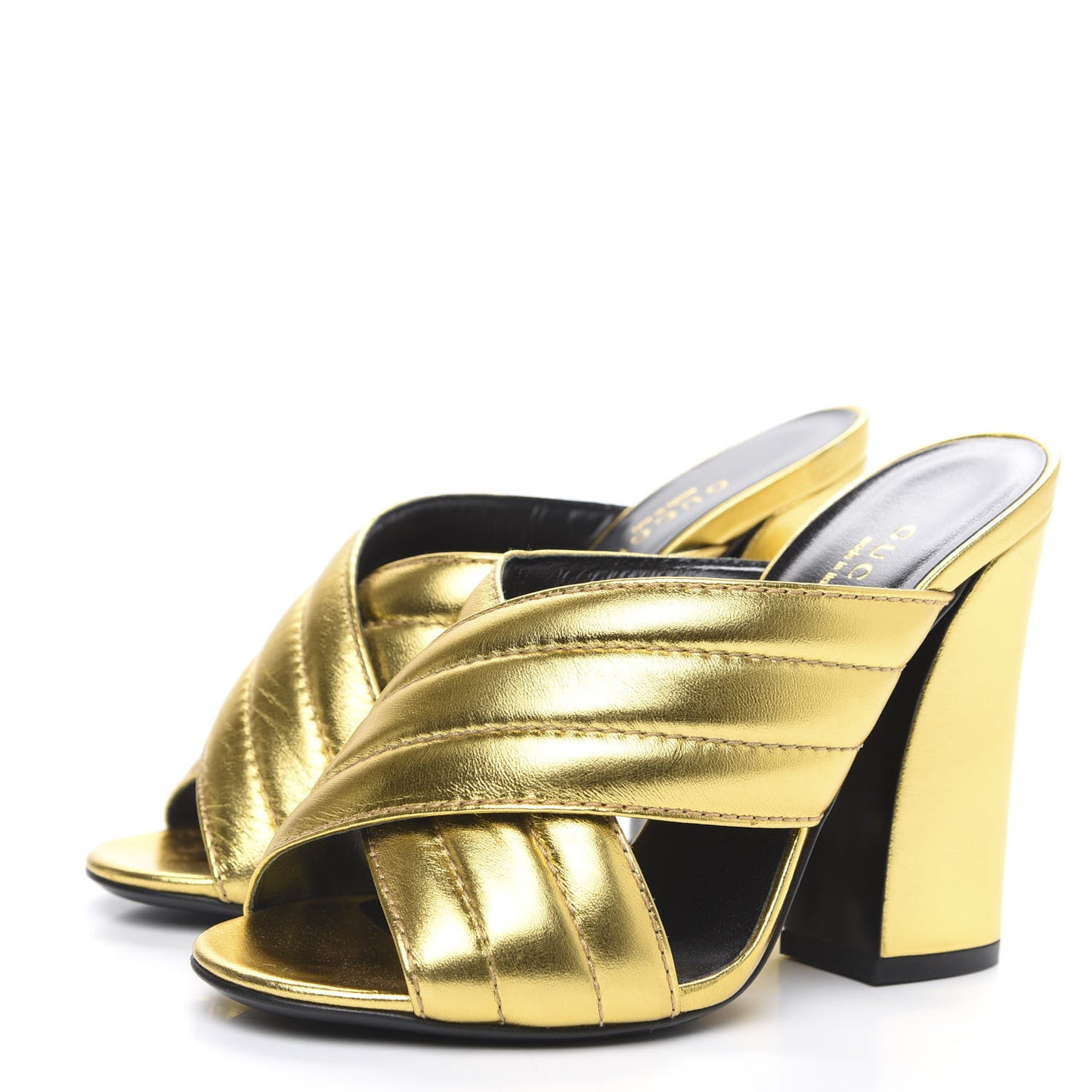 Metallic Nappa Webby Crossover High Heel Slide Sandals 35 Oro Vecchio