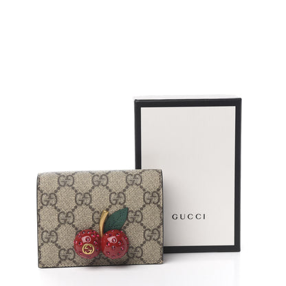 Gucci GG Supreme Monogram Cherry Embellished Card Case Wallet Hibiscus Red 7 of 7