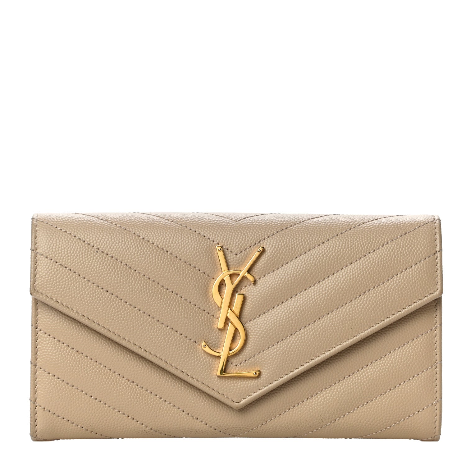 Saint Laurent Grain De Poudre Matelasse Chevron Monogram Flap Wallet Taupe 1 of 9